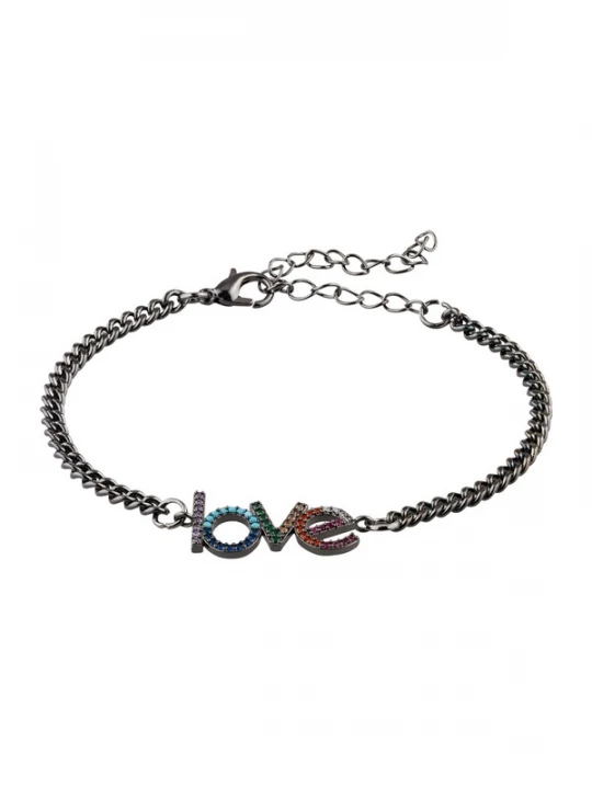 Foto van product Urban Classics Armband 'Love' blauw / groen / donkerlila / rood / zilver