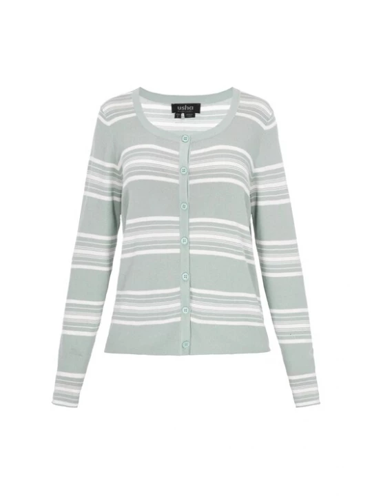 Foto van product usha BLACK LABEL Gebreid vest 'Classic' mintgroen / wit