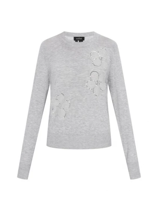 Foto van product usha BLACK LABEL Trui 'Casual' grijs gemêleerd / zilver