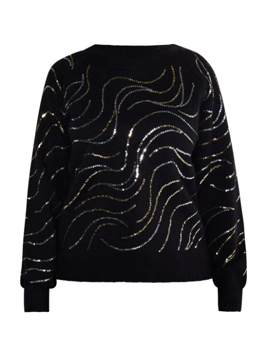 Foto van product usha BLACK LABEL Trui 'Nowles' goud / zwart / zilver