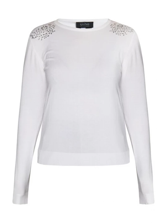 Foto van product usha BLACK LABEL Trui 'Nowles' zilver / wit
