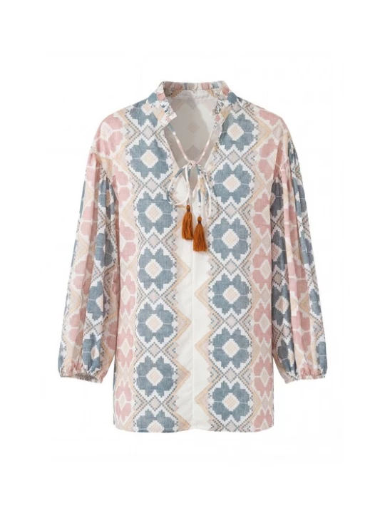 Foto van product Usha Blouse camel / lichtbeige / saffier / watermeloen rood