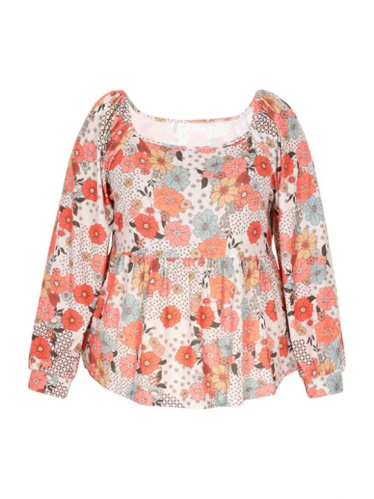 Foto van product Usha Blouse ecru / donkergrijs / koraal / rood