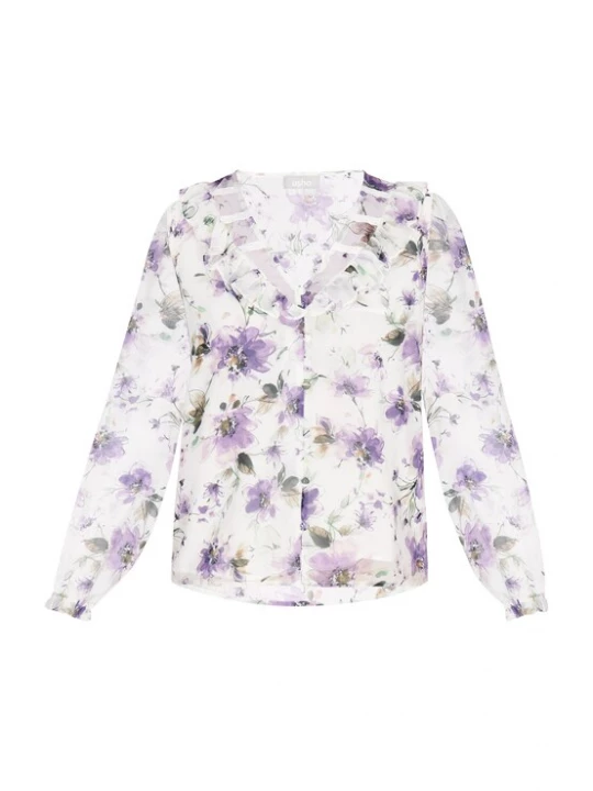 Foto van product Usha Blouse 'Fashion Look' olijfgroen / lila / zwart / wit