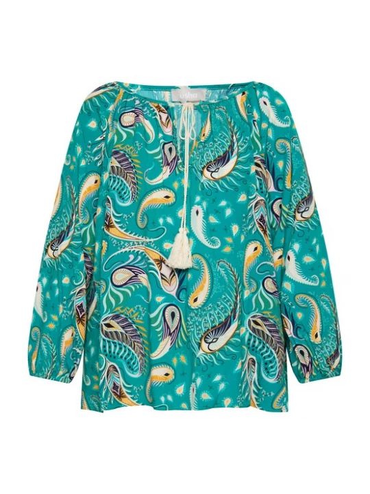 Foto van product Usha Blouse navy / donkergeel / jade groen / wit