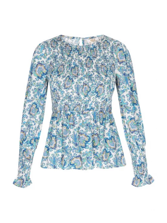 Foto van product usha FESTIVAL Blouse blauw / pasteelgeel / zwart / wit