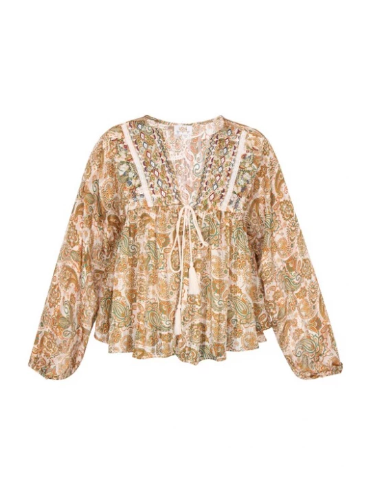 Foto van product usha FESTIVAL Blouse 'Folklore' crème / camel / donkerrood / wit