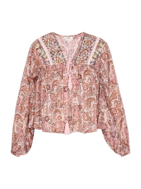 Foto van product usha FESTIVAL Blouse 'Folklore' kaki / rosé / poederroze / zwart