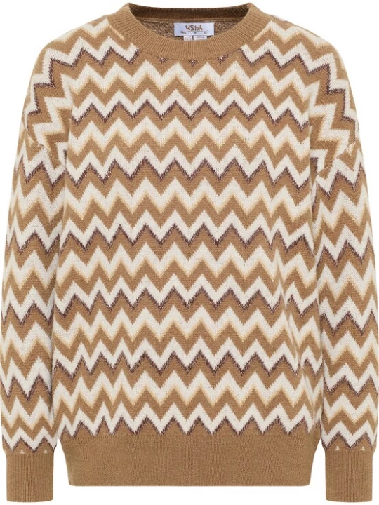 Foto van product usha FESTIVAL Trui 'Rakata' beige / lichtbruin / bruin gemêleerd / wit