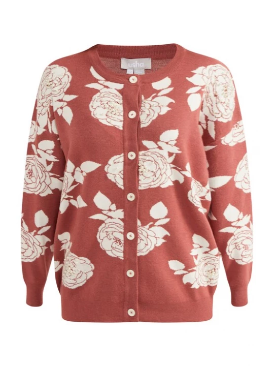 Foto van product Usha Gebreid vest 'Sivene' oudroze / wit