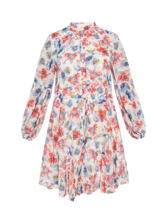 Foto van product Usha Jurk blauw / pastelrood / wit