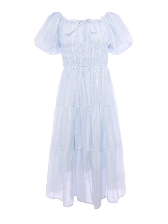 Foto van product Usha Jurk 'Floral' pastelblauw / wit