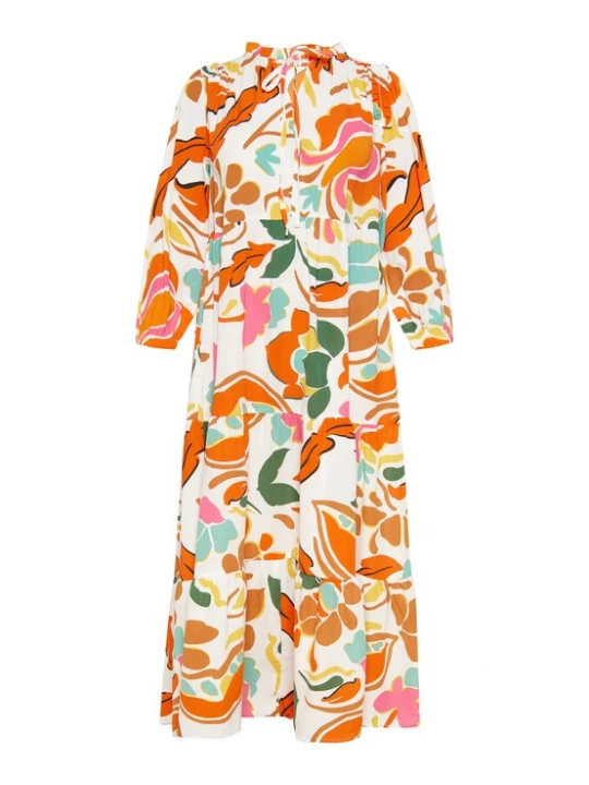 Foto van product Usha Jurk turquoise / donkergroen / oranje / wit