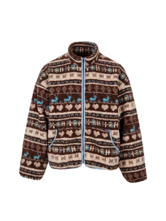 Foto van product usha WHITE LABEL Fleece jas beige / turquoise / bruin