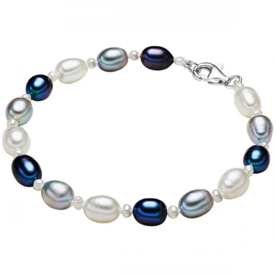Foto van product Valero Pearls Armband enziaan / duifblauw / zilver / wit