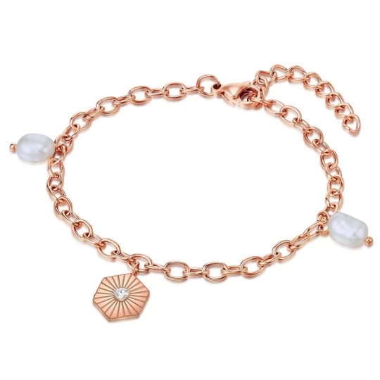 Foto van product Valero Pearls Armband rose-goud / transparant / parelwit