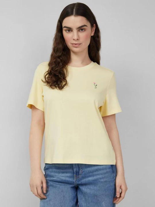 Foto van product Verkort katoenen T-shirt met artwork s.Oliver geel
