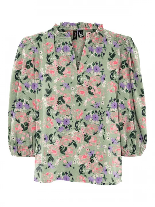 Foto van product VERO MODA Blouse 'Olivia' pastelgroen / donkergroen / lila / rosa