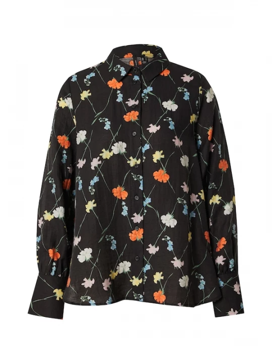Foto van product VERO MODA Blouse 'VMFLORA OLGA' lichtblauw / oranje / zwart / wit