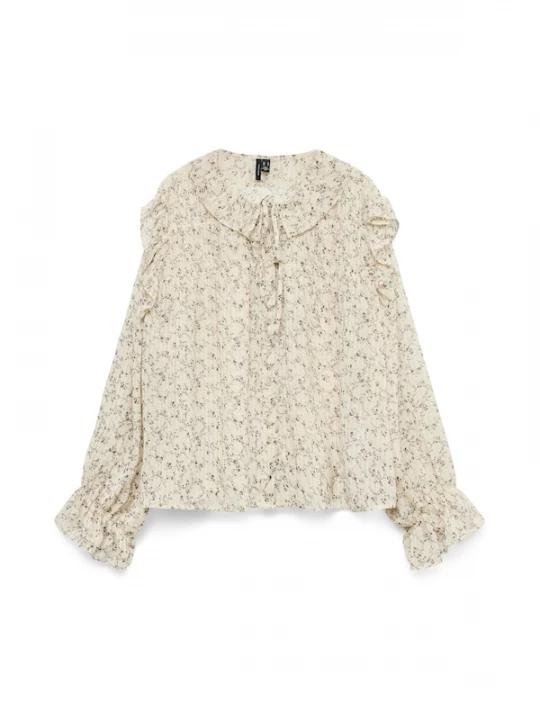 Foto van product VERO MODA Blouse 'VMPETRA' ecru / bruin / zwart