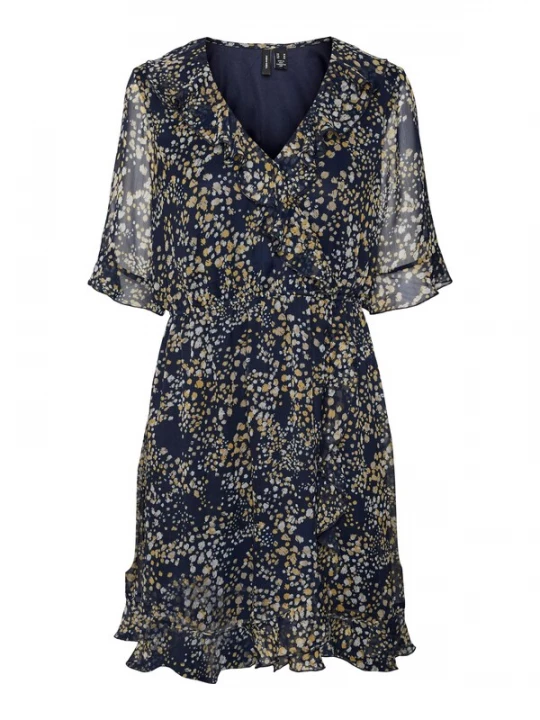 Foto van product VERO MODA Jurk 'DORA KAYA' beige / navy / mosterd / offwhite