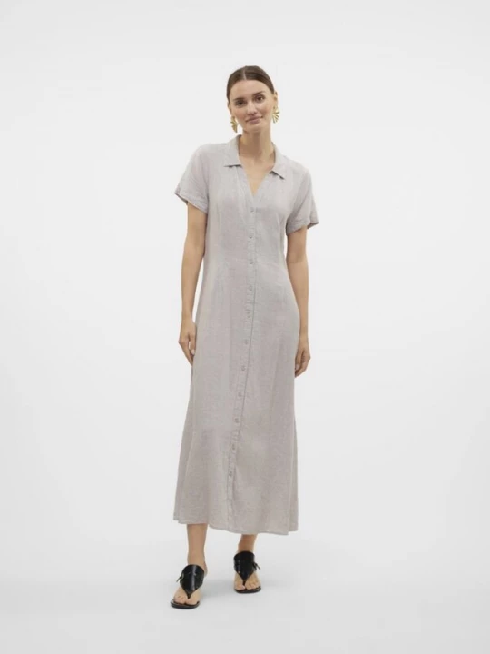 Foto van product VERO MODA Jurk 'VERO MODA - VMLINN SS 7 / 8 VOLUME DRESS WVN - Dames - Maxi jurken' lichtgrijs