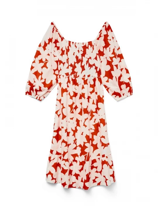 Foto van product VERO MODA Jurk 'VMDicthe' vuurrood / offwhite