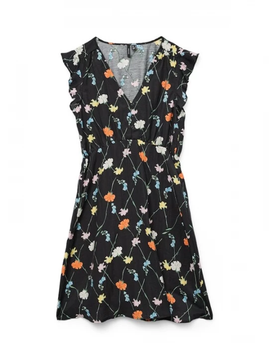 Foto van product VERO MODA Zomerjurk 'FLORA OLGA' lichtblauw / lichtgeel / kreeft / zwart