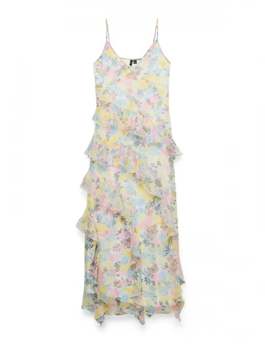 Foto van product VERO MODA Zomerjurk 'VMSMILLA' lichtgeel / donkergroen / rosa / wit