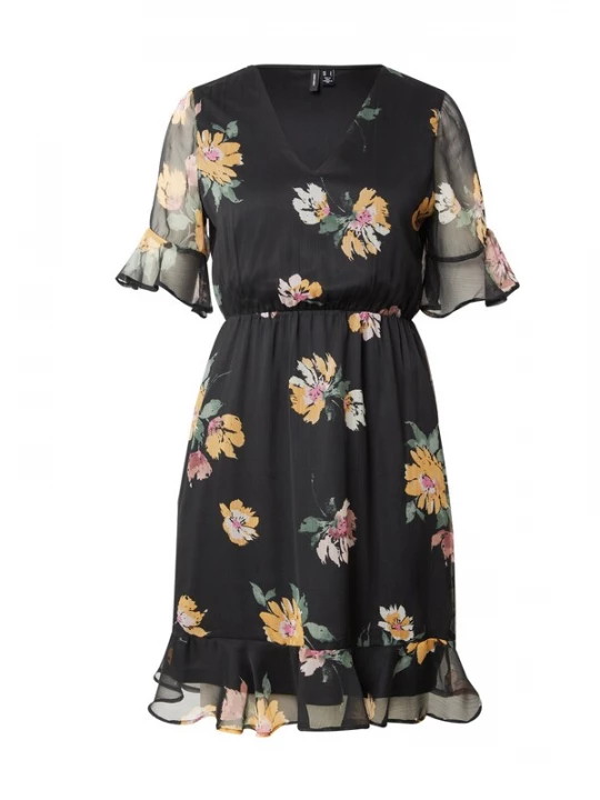 Foto van product VERO MODA Zomerjurk 'VMSMILLA' lichtgrijs / smaragd / oranje / zwart