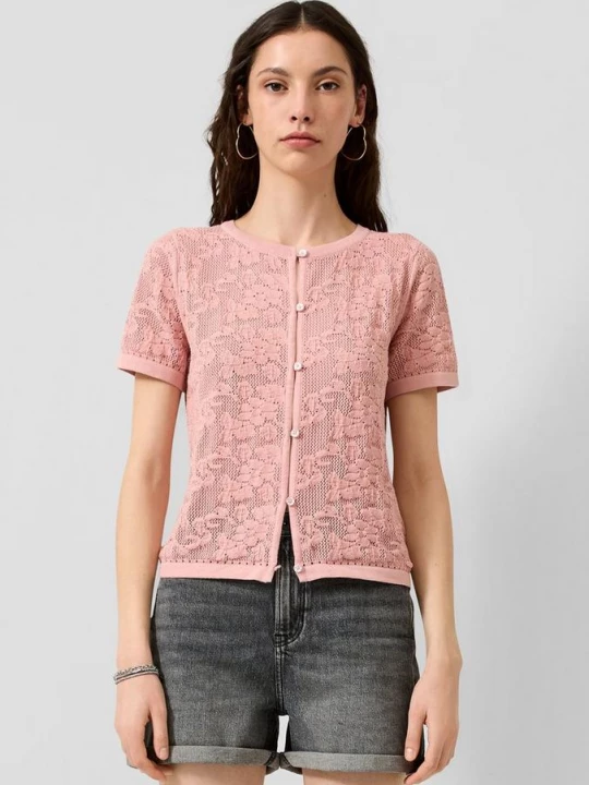 Foto van product Vest met halve mouwen en ajourpatroon QS roze