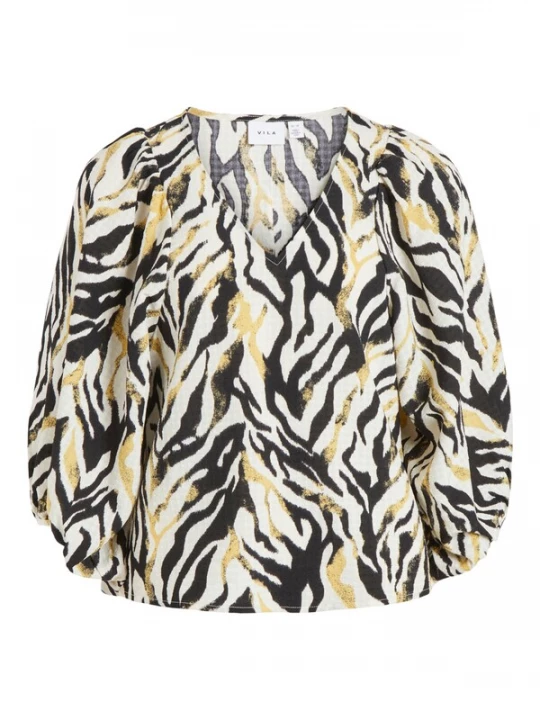 Foto van product VILA Blouse 'CLUDIA' geel / grijs / zwart / wit
