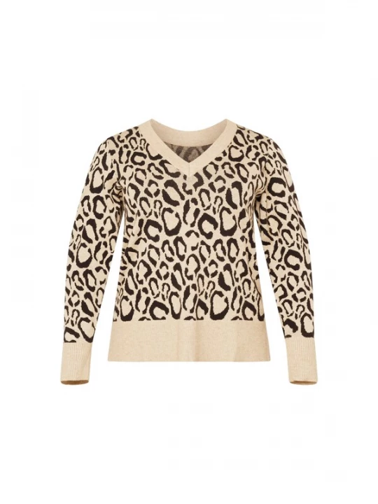 Foto van product Vila Curve Trui 'VIRil' beige gemêleerd / zwart