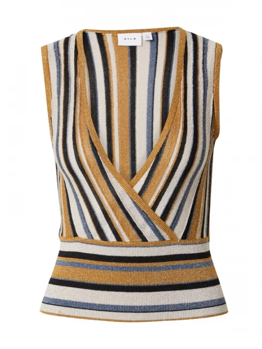 Foto van product VILA Gebreide top 'VISAXY' navy / cognac / zwart / wit