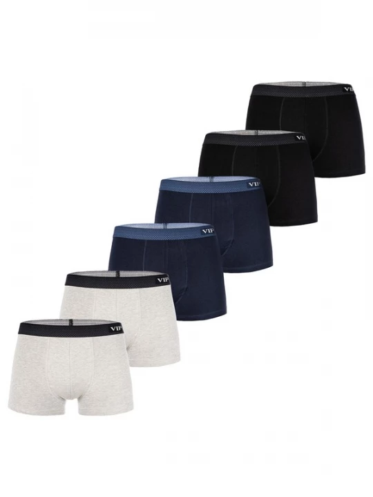 Foto van product VIP Boxershorts ' Premium Jersey Stretch ' navy / lichtgrijs / grijs gemêleerd / zwart