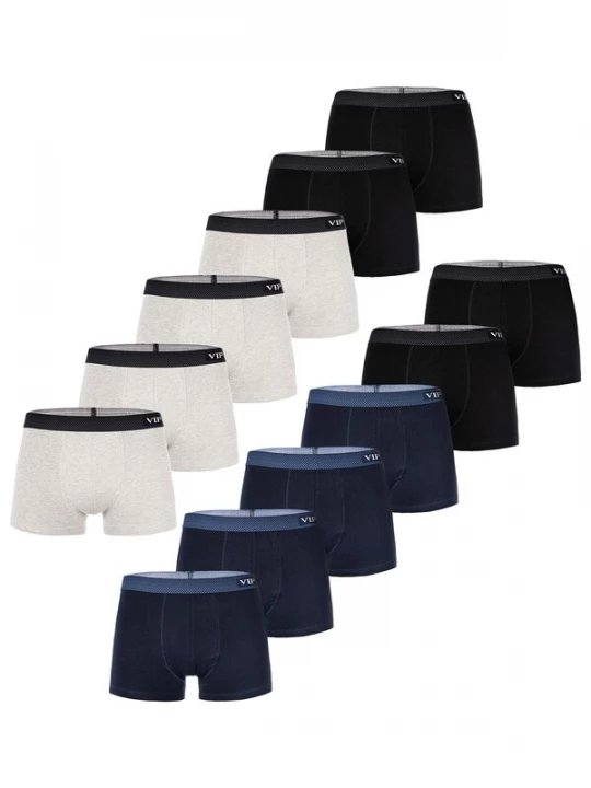 Foto van product VIP Boxershorts ' Premium Jersey Stretch ' navy / lichtgrijs / grijs gemêleerd / zwart