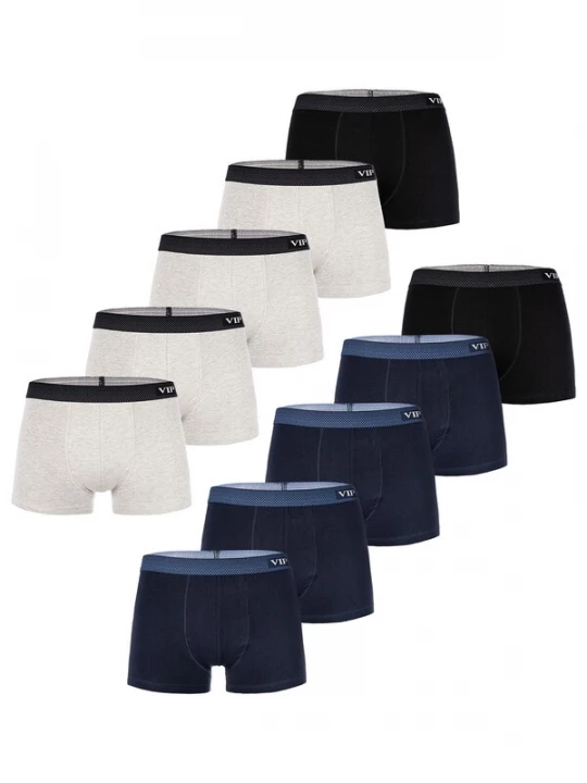 Foto van product VIP Boxershorts ' Premium Jersey Stretch ' navy / lichtgrijs / grijs gemêleerd / zwart