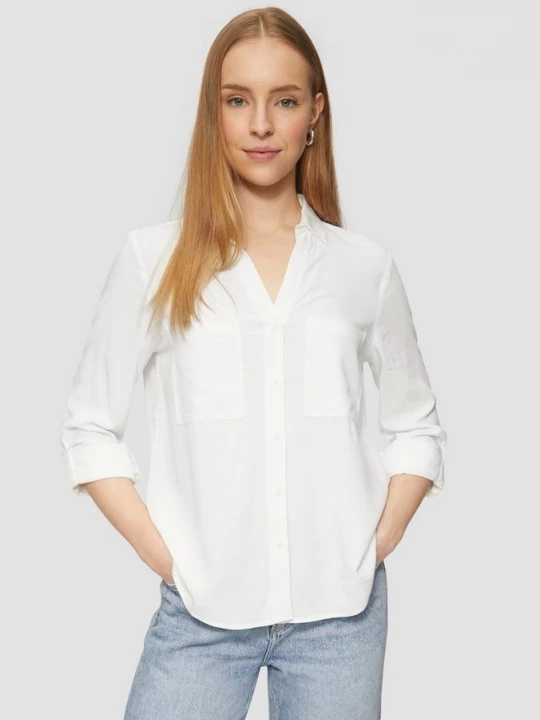 Foto van product Viscose blouse met omslag en opgestikte zakken QS crème