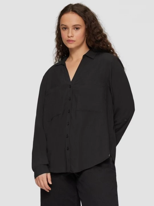 Foto van product Viscose blouse met omslag en opgestikte zakken QS zwart