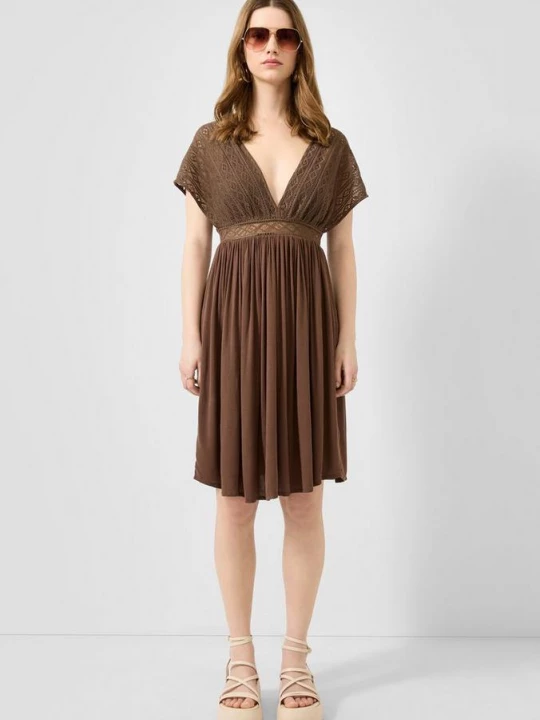 Foto van product Viscosejurk met gehaakte kant QS bruin