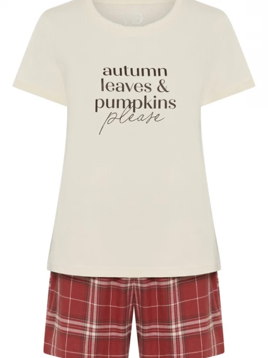 Foto van product VIVANCE Korte pyjama ecru / karmijnrood / zwart