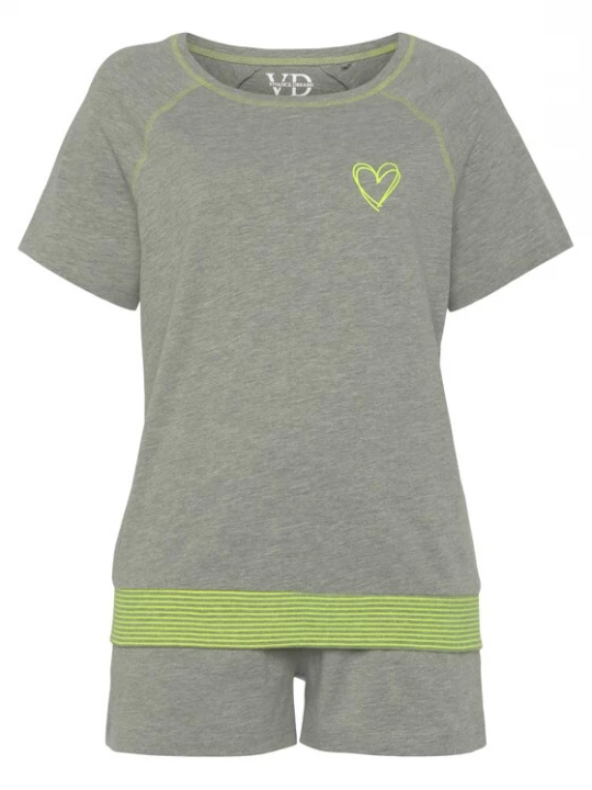 Foto van product VIVANCE Korte pyjama grijs gemêleerd / limoen