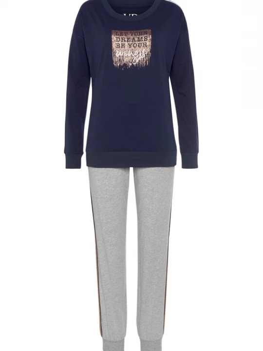 Foto van product VIVANCE Pyjama 'Dreams' donkerblauw / brons / grijs gemêleerd / wit