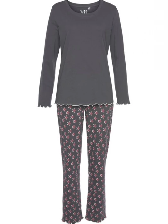 Foto van product VIVANCE Pyjama 'Dreams' donkergrijs / karmijnrood / wit