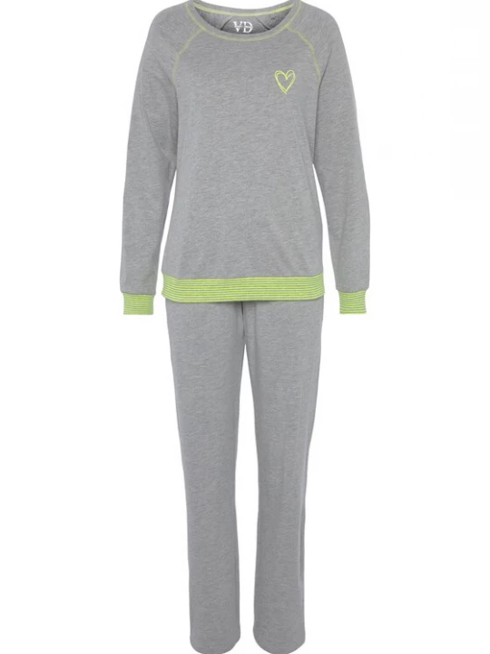 Foto van product VIVANCE Pyjama 'Dreams' grijs gemêleerd / limoen