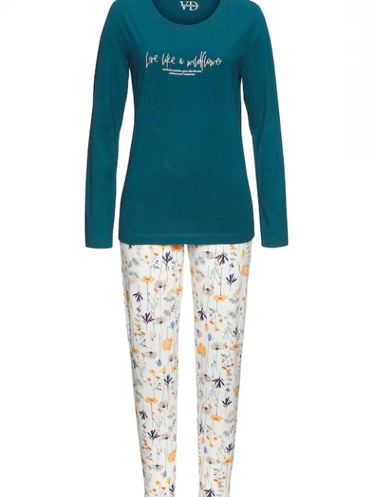 Foto van product VIVANCE Pyjama 'Dreams' petrol / violetblauw / lichtoranje / wolwit