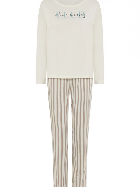 Foto van product VIVANCE Pyjama lichtbeige / chocoladebruin / petrol / zwart