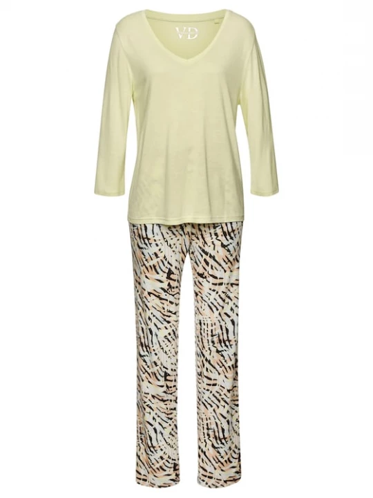 Foto van product VIVANCE Pyjama lichtgeel / abrikoos / zwart / wit