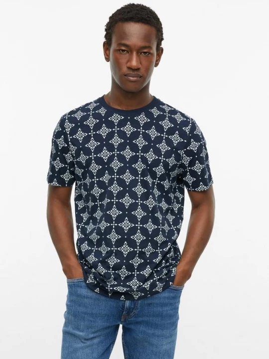 Foto van product Vlamgaren overhemd met all-over print s.Oliver blauw
