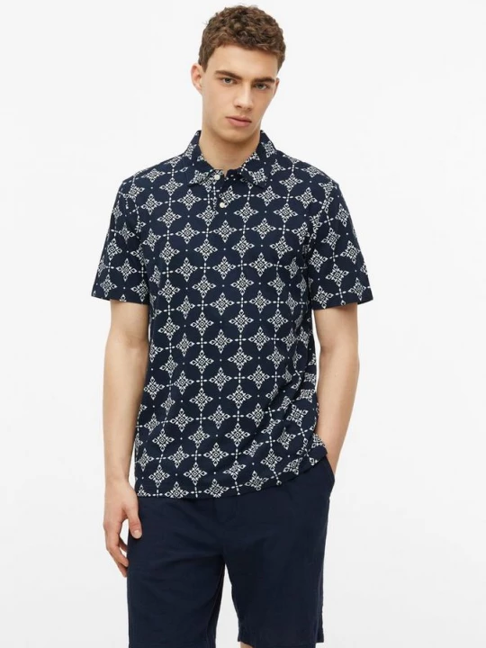 Foto van product Vlamgaren polo met all-over print s.Oliver blauw